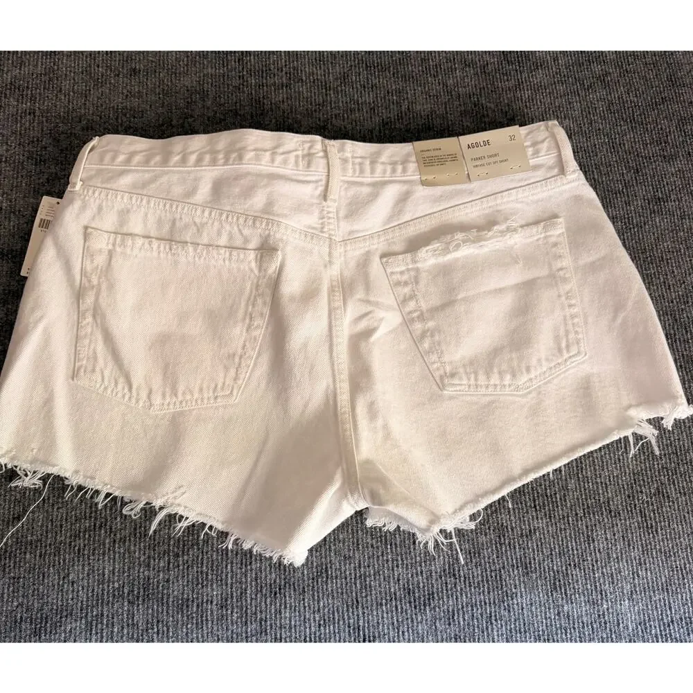 AGOLDE Parker Long White High-Rise Denim Cutoff Shorts size 32 NWT